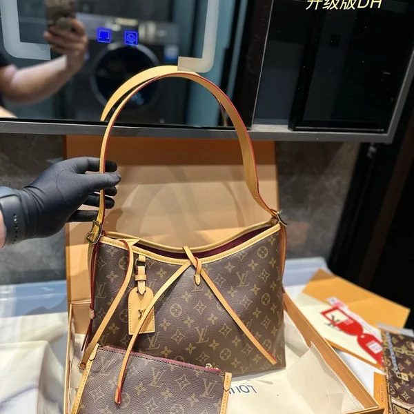 LV ルイ・ヴィトン キャリーオール 新作ショッピングバッグ ヴィンテージスタイル 大容量 取り外し可能ポーチ付き