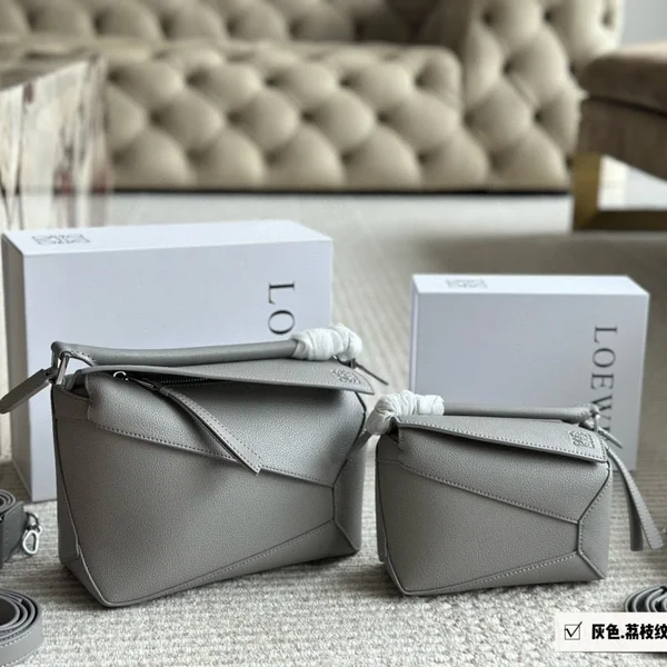 LOEWE風パズルバッグ 幾何デザイン 牛革使用 高級感ショルダー