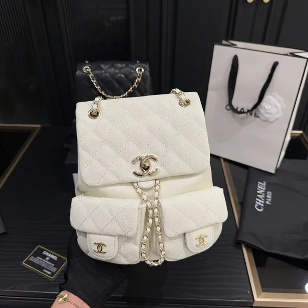 Chanel シャネル Duma バックパック ホワイト キャビアスキン レディース 20×20cm