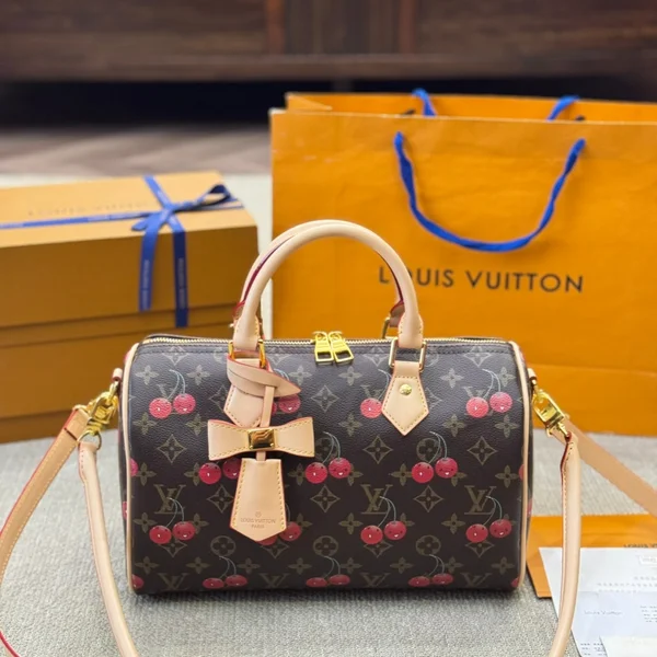 ルイヴィトンスピーディチェリープリント,モノグラム枕型バッグ,レティーロ風ハンドバッグ,ヴィンテージ感30×20cm