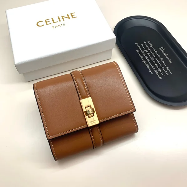 Celine セリーヌ ブラウン ショートウォレット レディース 上質牛革 11×10×5cm