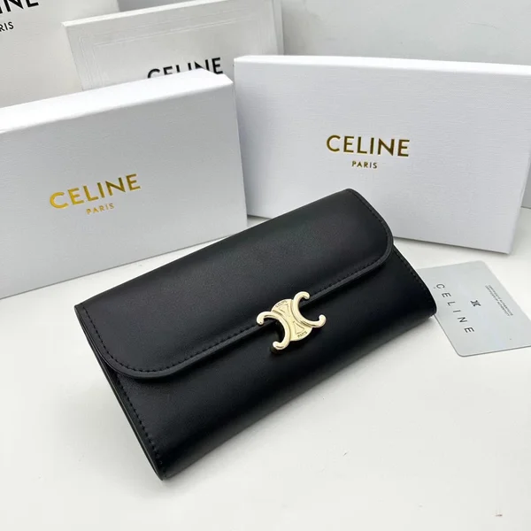 Celine セリーヌ A04 ブラック ブラウン ピンク 長財布 インポート牛革 海外限定キーリング付き 19×10cm