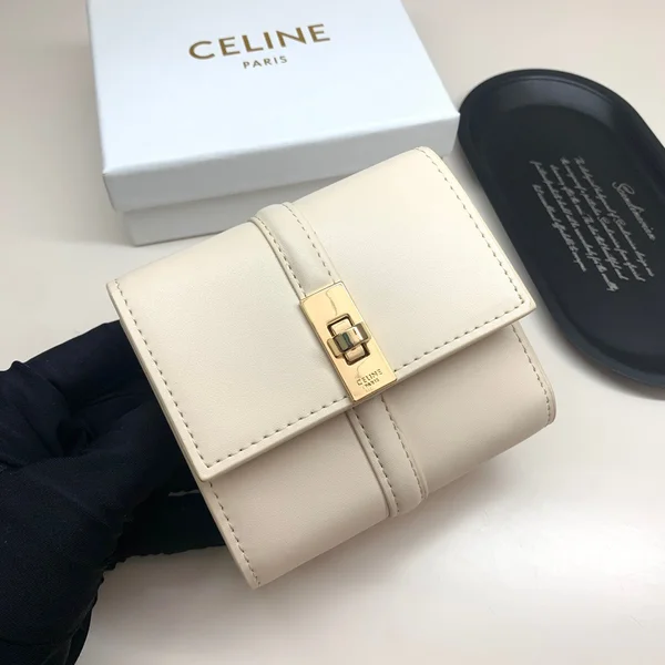 Celine セリーヌ ホワイト ショートウォレット レディース 上質牛革 11×10×5cm