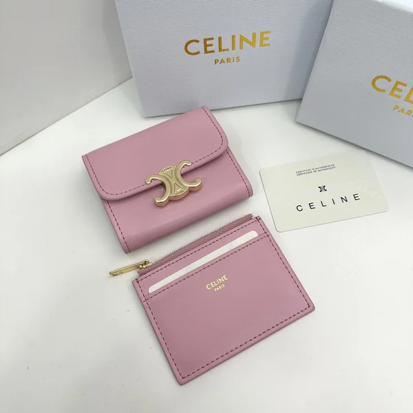 Celine セリーヌ ピンク ショートウォレット 新作 アーク・ドゥ・トリオンフ 2点セット レディース 上質牛革 11×10×5cm