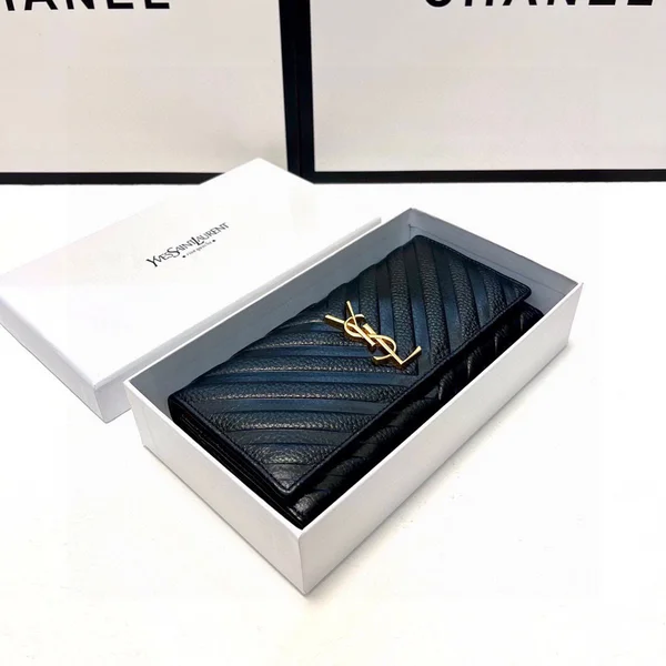 YSL イヴ・サンローラン ロングウォレット インポートカーフスキン レディース 19×10cm