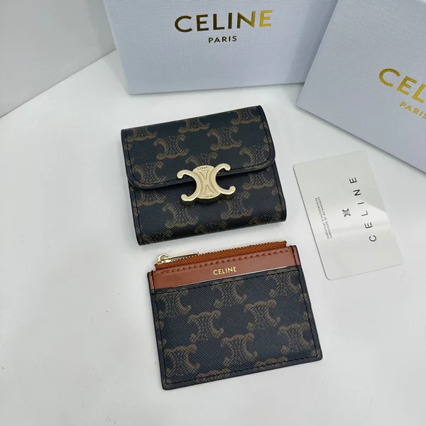 Celine セリーヌ ブラック ショートウォレット 新作 アーク・ドゥ・トリオンフ 2点セット レディース 上質牛革 11×10×5cm