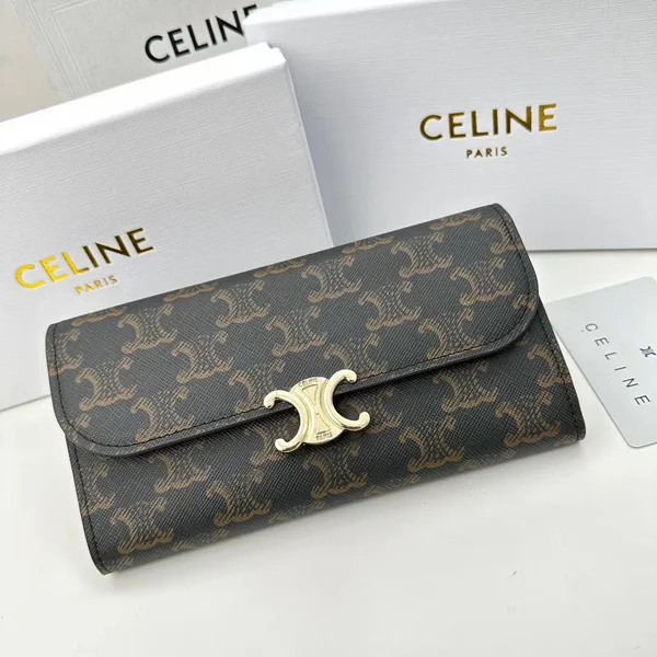 Celine セリーヌ A05 ブラックプリント 長財布 インポート牛革 海外限定キーリング付き 19×10cm